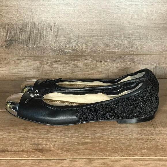 Sam Edelman Black Ballet Flats Womens 7.5 M Chrome Cap Toe Slip‎ On Casual - Picture 6 of 14